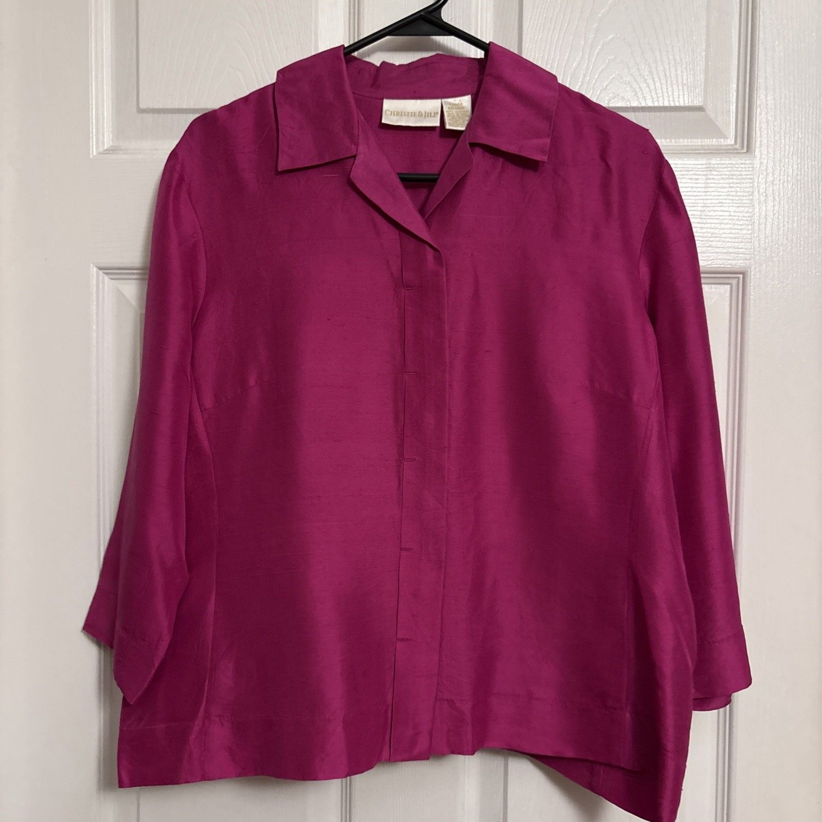 Christie & Jill Women's Fushca 100% Silk Luxury Blouse 3/4 Length Sleeve, Sz L